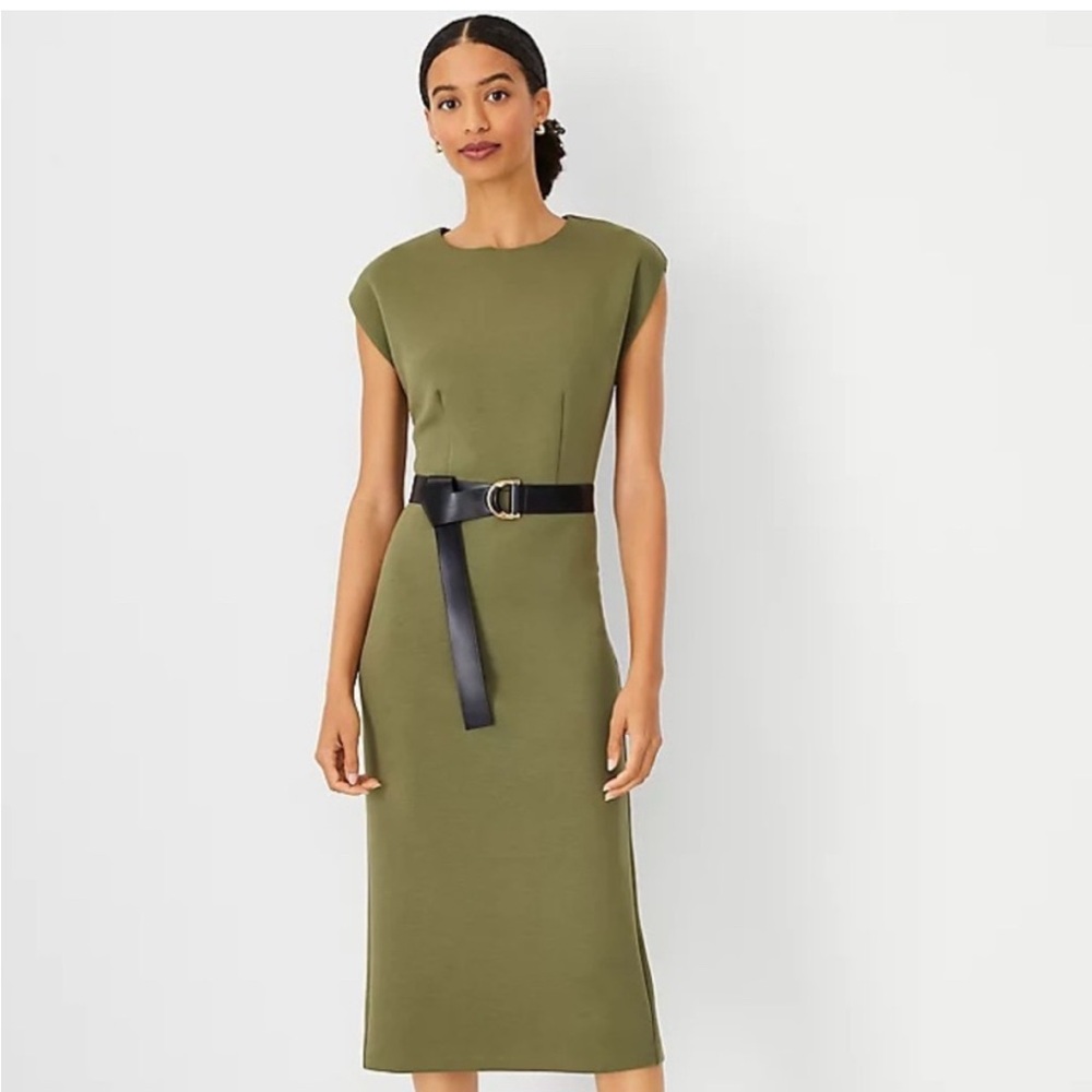 Ann Taylor Faux Leather Belted Mini Sheath Dress
